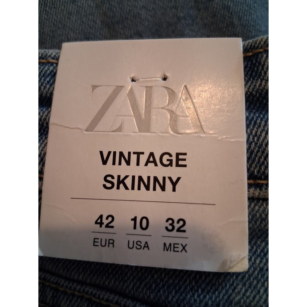 Zara Vintage Mid Blue High-Rise Slim Straight Jeans Size 10 - Picture 6 of 8